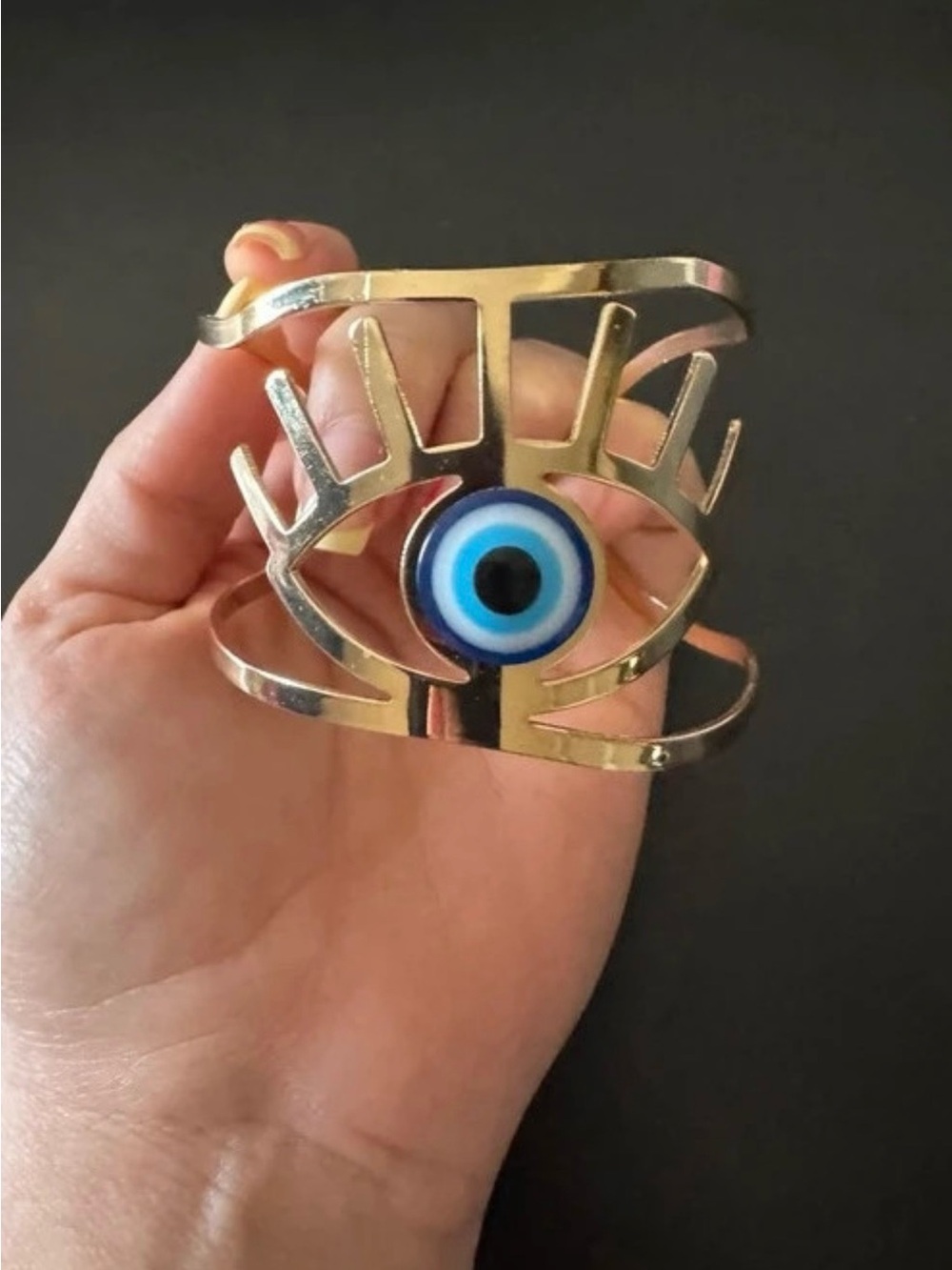 Gold Eye Cuff Bracelet with Blue Evil Eye Accent